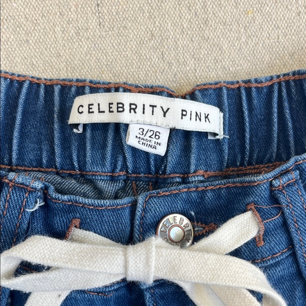 Celebrity Pink Wide Leg Crop Jeans Womens 3/26 Drawstring Raw Hem - Picture 2 of 10